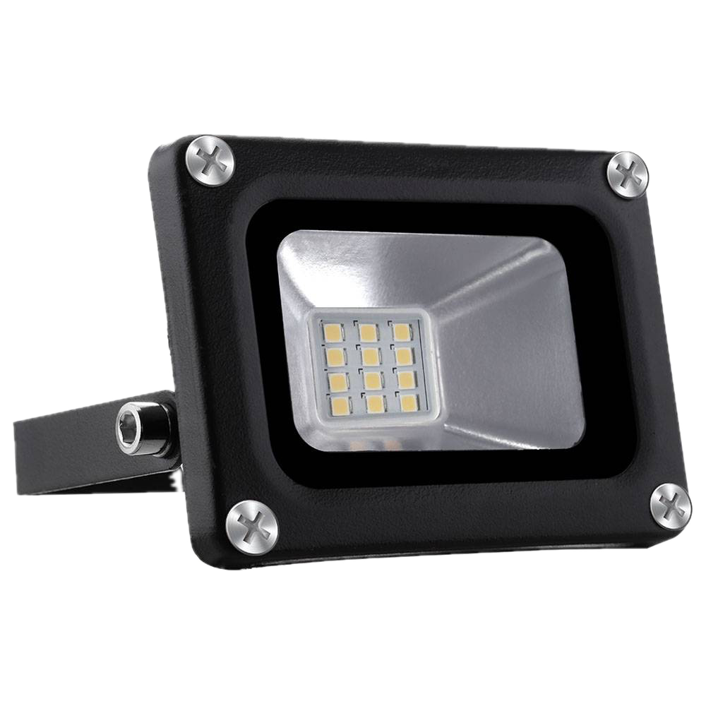 Schwarzer LED-Flutstrahler mit silbernem Reflektor und vier Schrauben am Gehäuse