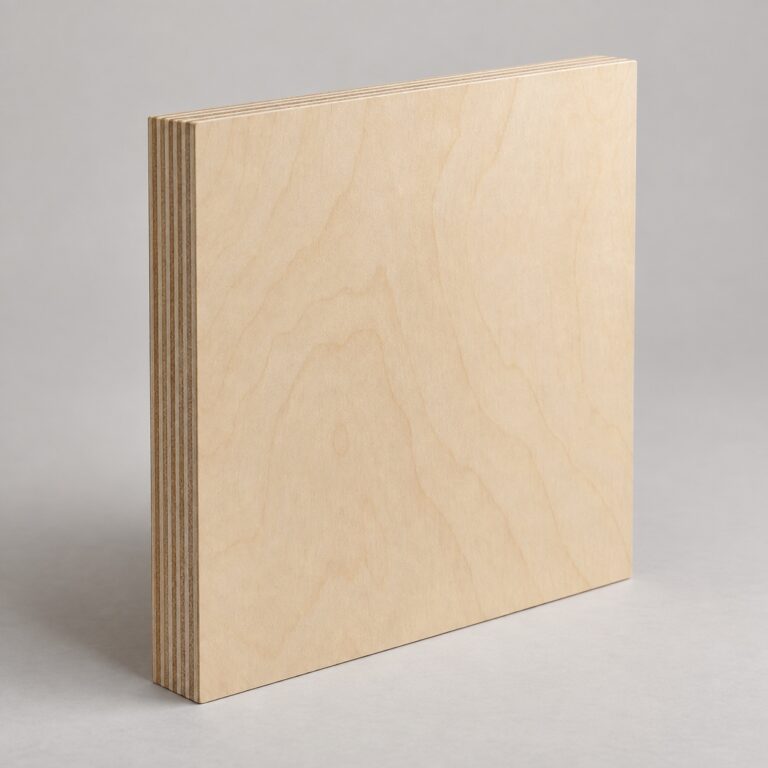 Sperrholzplatte mit sichtbarer Holzmaserung und Schichtenkante
